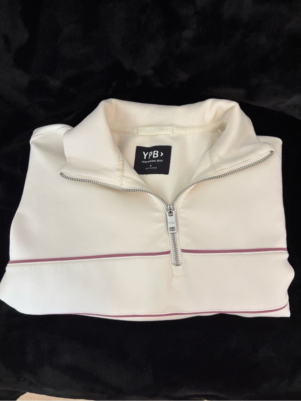 YPB Cream Half-Zip Scuba Sweatshirt with Mauve Piping - Picture 4 of 4